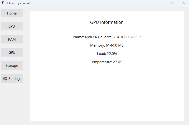 PCInfo application screenshot